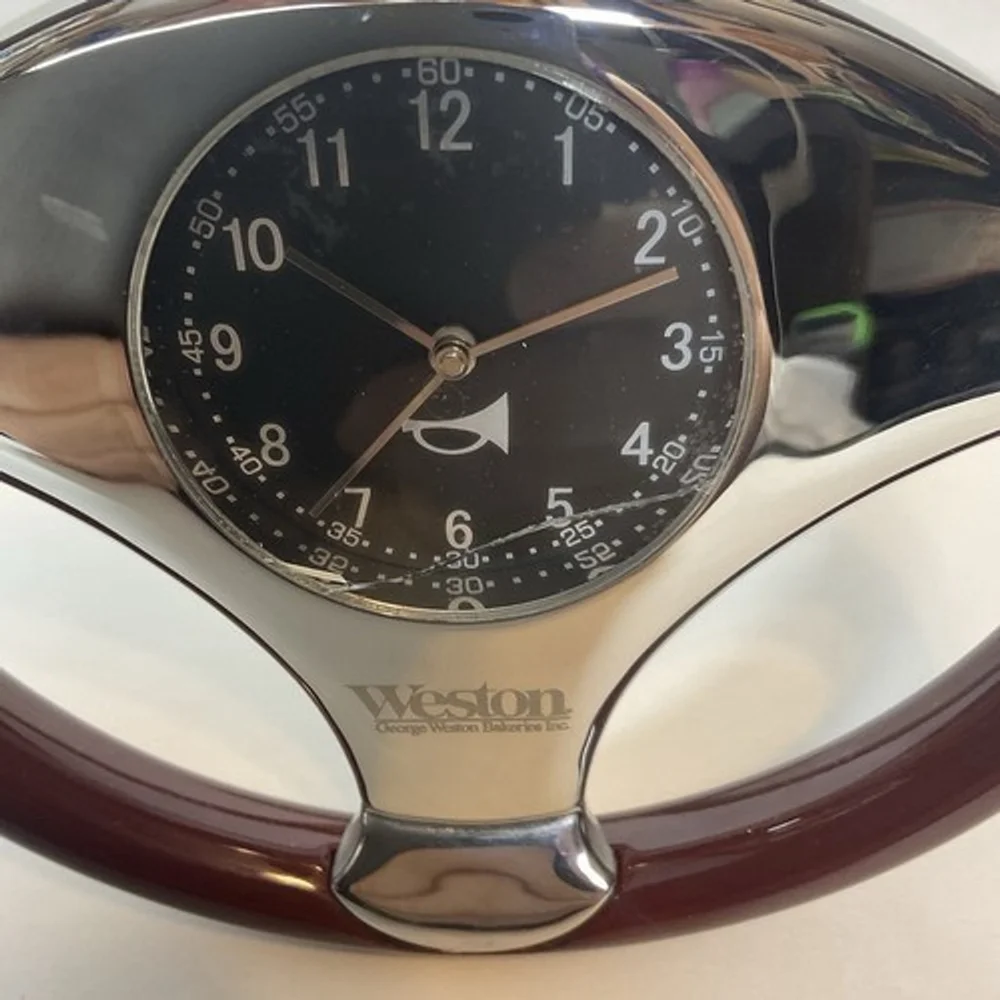 Vintage Weston Chrome and Brown Steering Wheel Desk Clock‎ 6